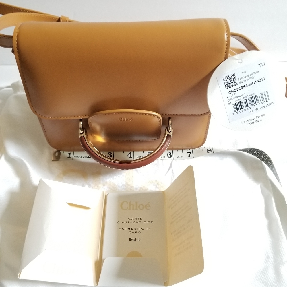 Chloé Kattie Leather Crossbody Clutch Bag Camel Brown - Picture 12 of 14